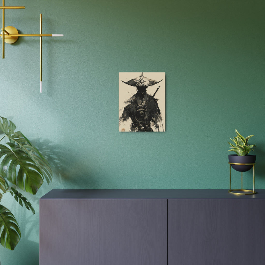 Samurai Ink Warrior Metal Art Sign — Japanese Sumi-e Wall Decor