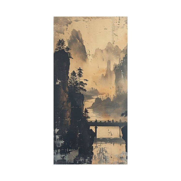 Serene Mountain Bridge Canvas Wall Art — East Asian Landscape Matte Stretched Print - The Art Hub