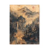 Zen Mountain Mist Canvas Art — Japanese Pagoda Landscape on Stretched Matte Canvas - The Art Hub