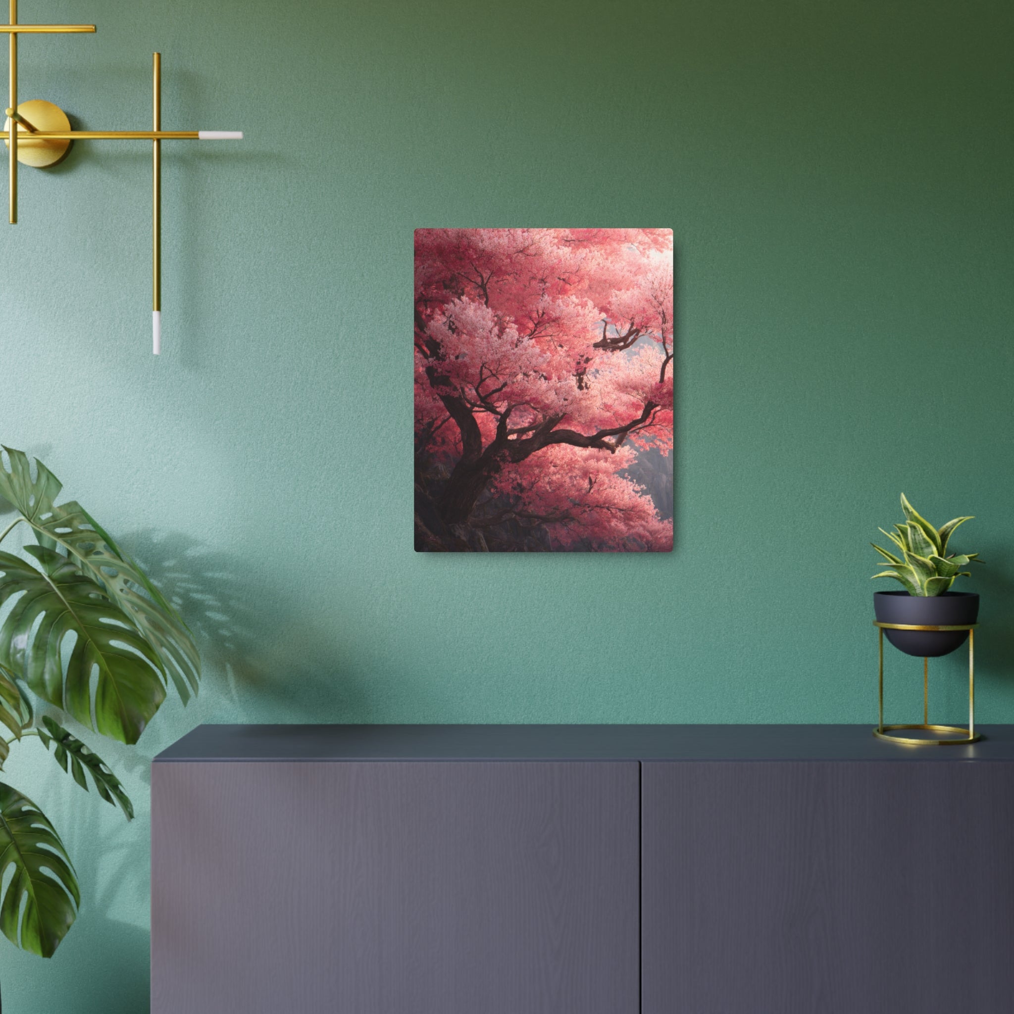 Cherry Blossom Metal Art Sign — Pink Sakura Wall Decor