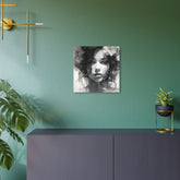 Metal Wall Art Sign — Monochrome Portrait of Woman with Floral Accents - The Art Hub