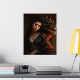 Fantasy Portrait Poster — Dark Sorceress with Dragon Matte Vertical Print - The Art Hub