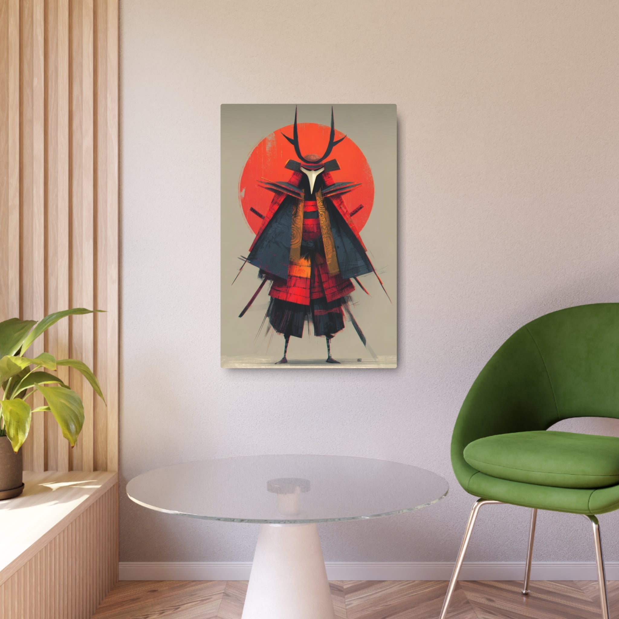 Samurai Metal Art Sign — Red Sun Warrior Wall Decor
