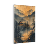 Golden Mist Mountain Landscape Canvas — Asian Pagoda Wall Art - The Art Hub