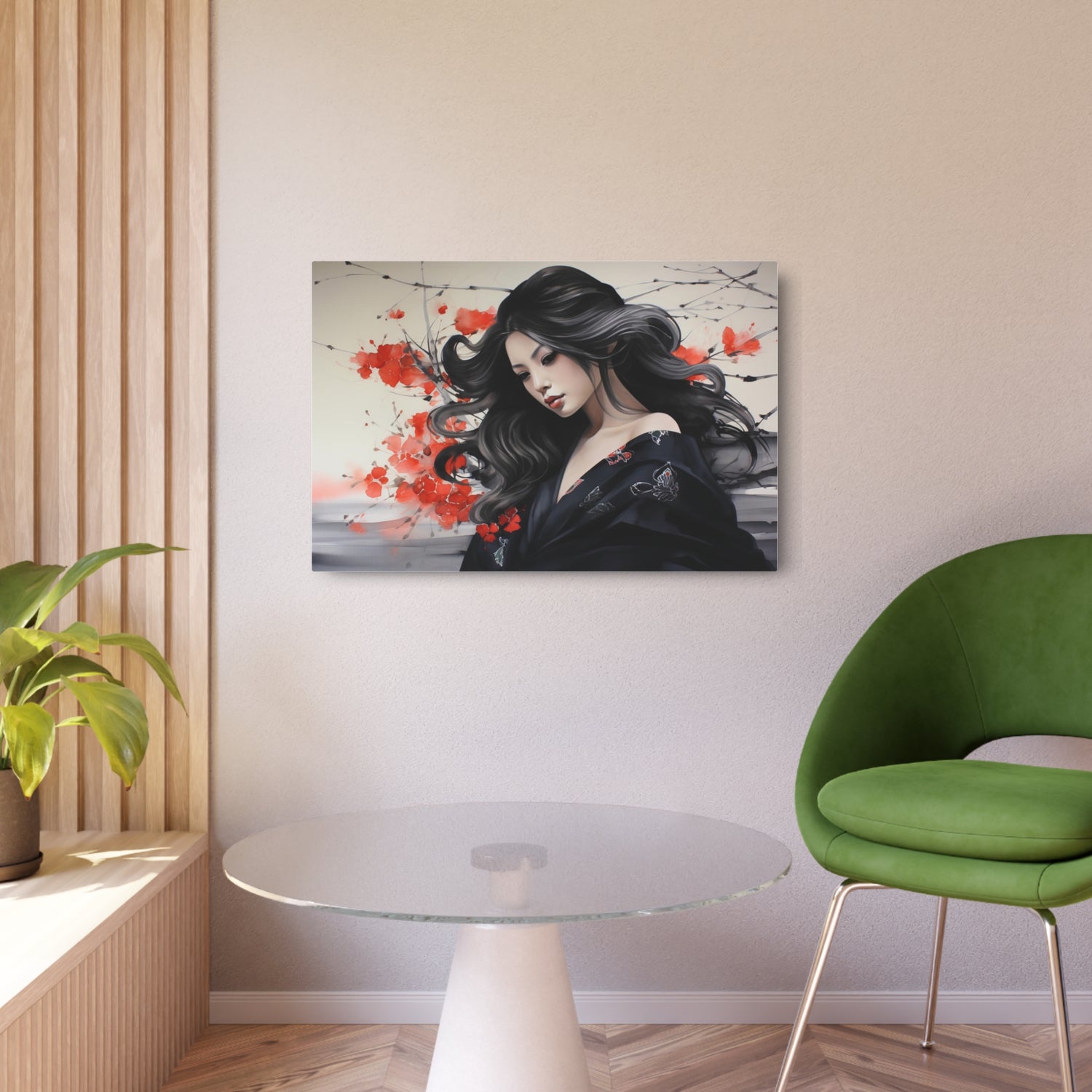 Metal Art Elegant Geisha Portrait Wall Art with Red Poppies | Asian-Inspired Decorative Metal Art - The Art Hub