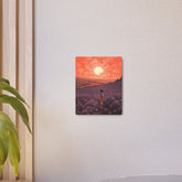 Sunset Meadow Metal Art — Girl Walking Through Lavender Field Wall Decor - The Art Hub