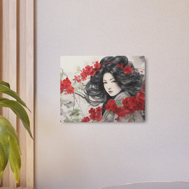 Metal Art Asian Woman with Red Blossoms Decorative Wall Art - The Art Hub