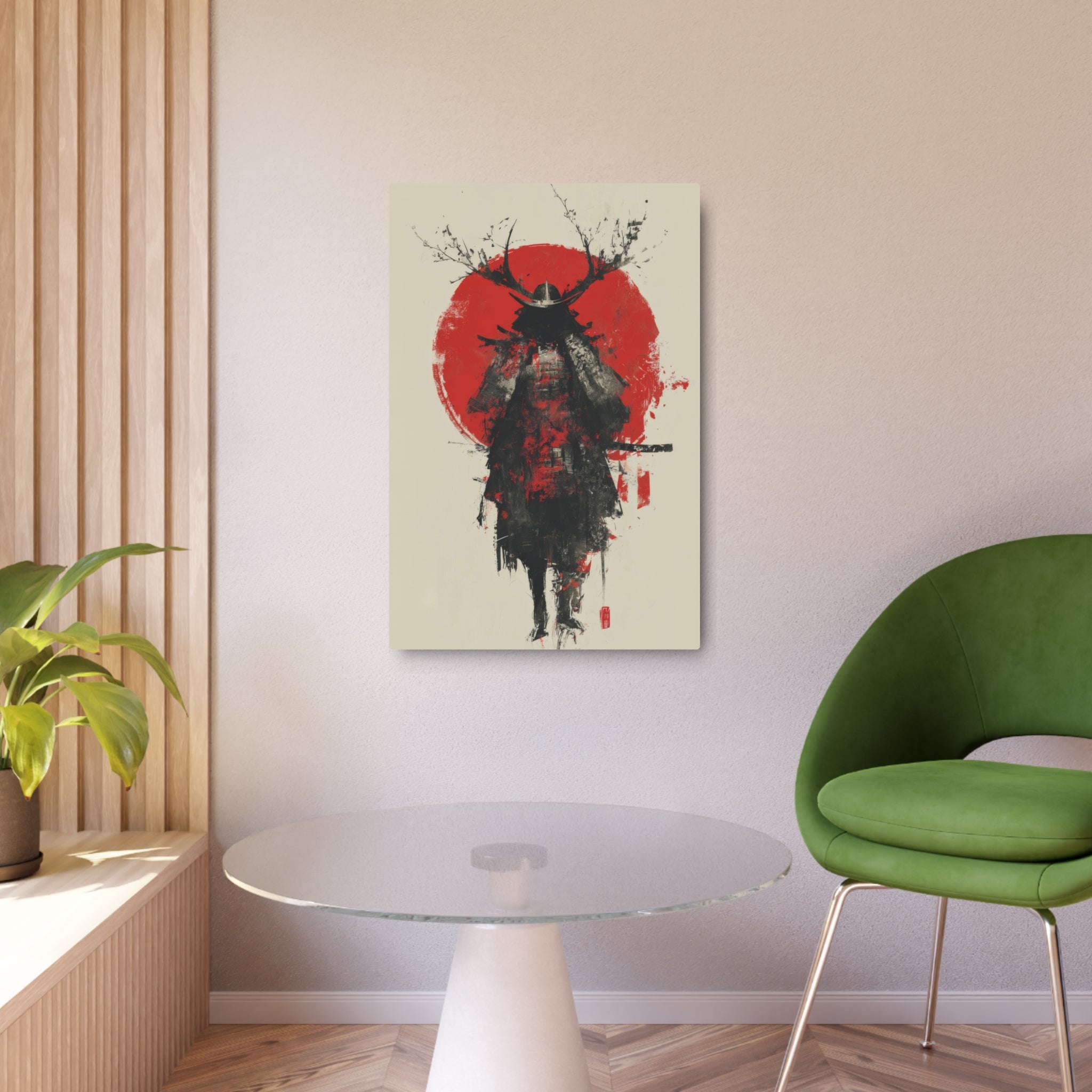 Samurai Metal Art Sign — Red Sun Warrior Wall Decor