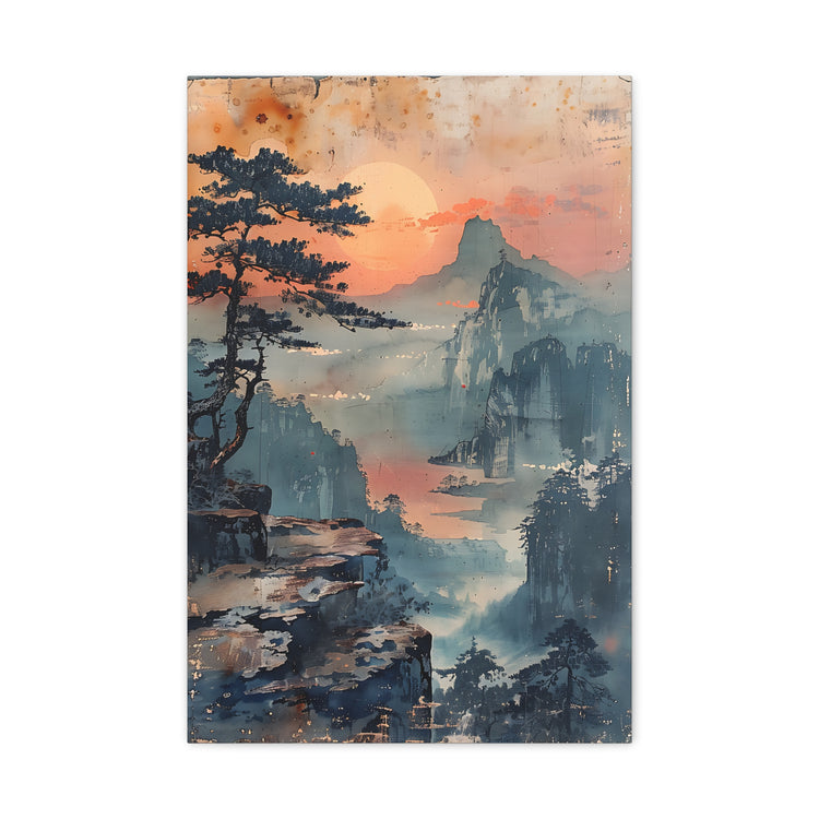 Sunset Mountain Landscape Canvas Print — Misty Pine Cliff Wall Art - The Art Hub