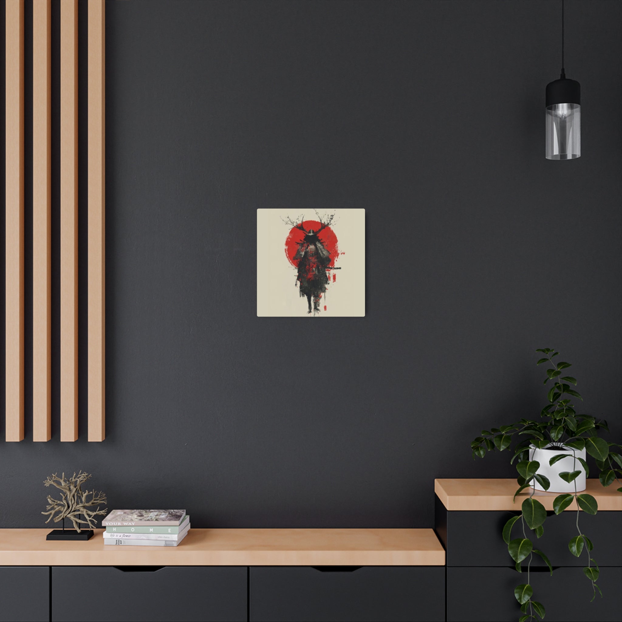 Samurai Metal Art Sign — Red Sun Warrior Wall Decor