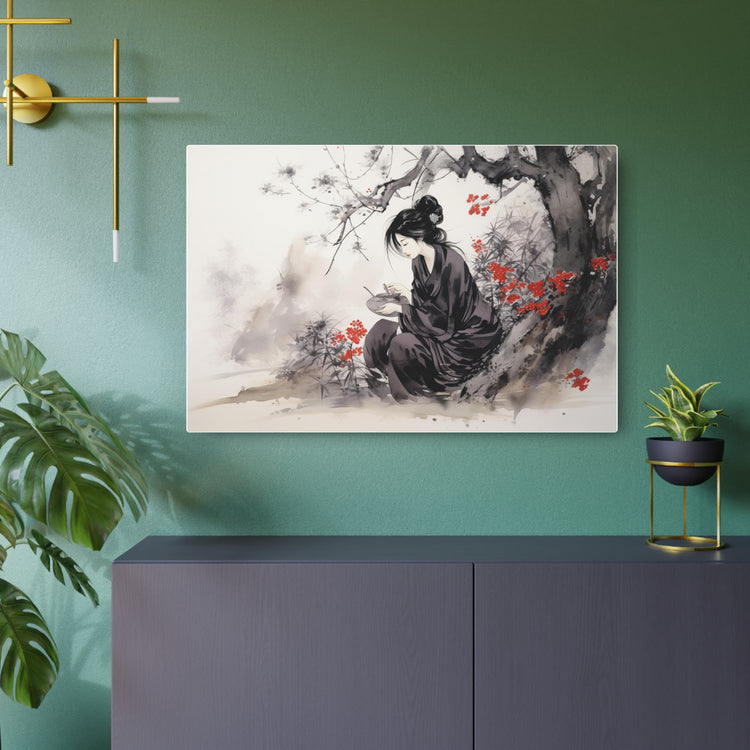 Metal Art Ink Wash Geisha Scene Wall Decor - The Art Hub