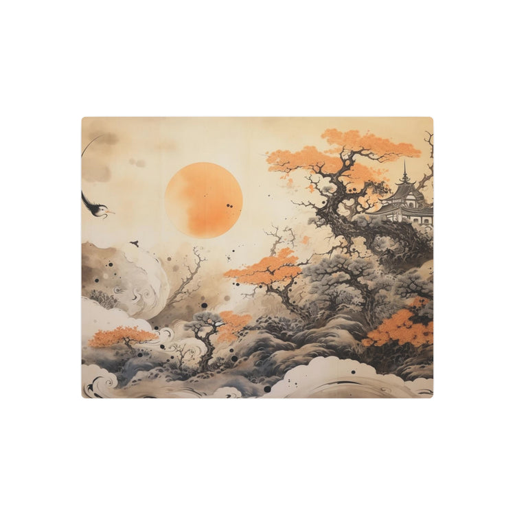 Japanese Landscape Metal Art Orange Sun & Bonsai Trees Wall Decor - The Art Hub