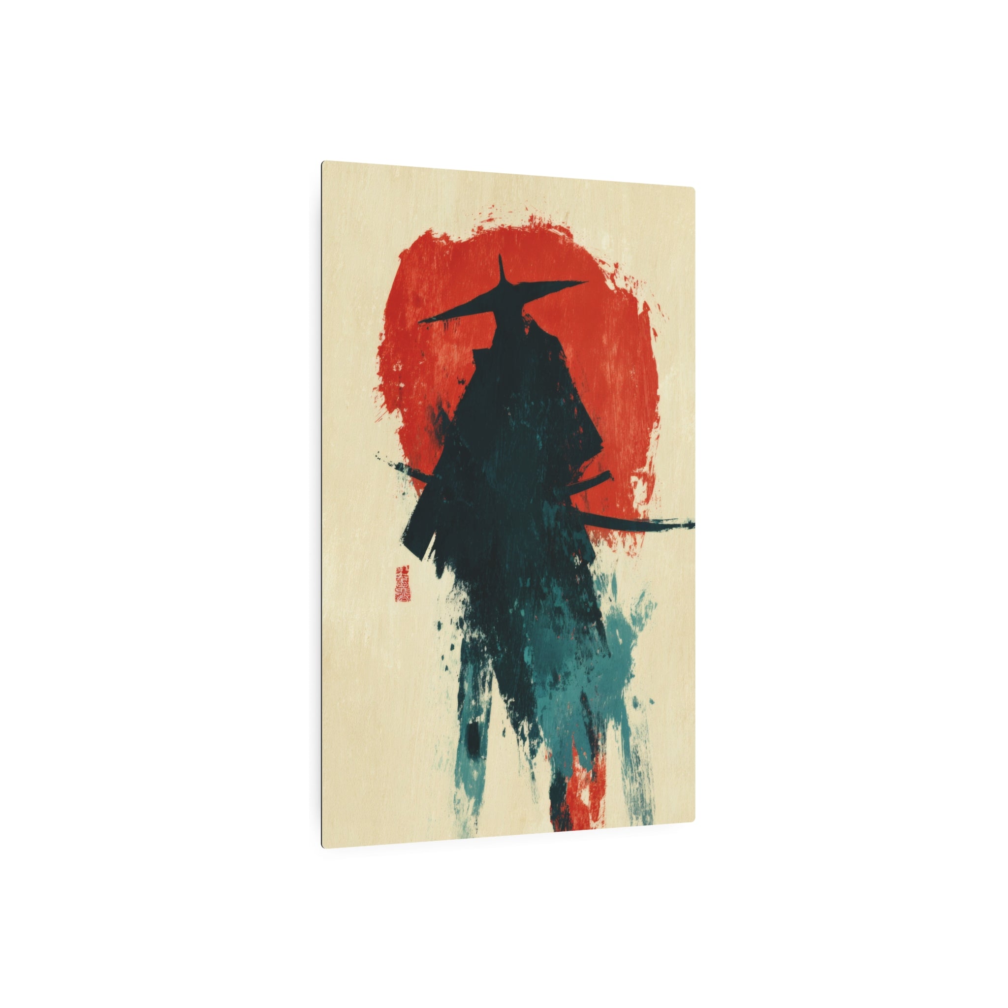 Samurai Silhouette Metal Art Sign — Japanese Ink Wash Wall Decor