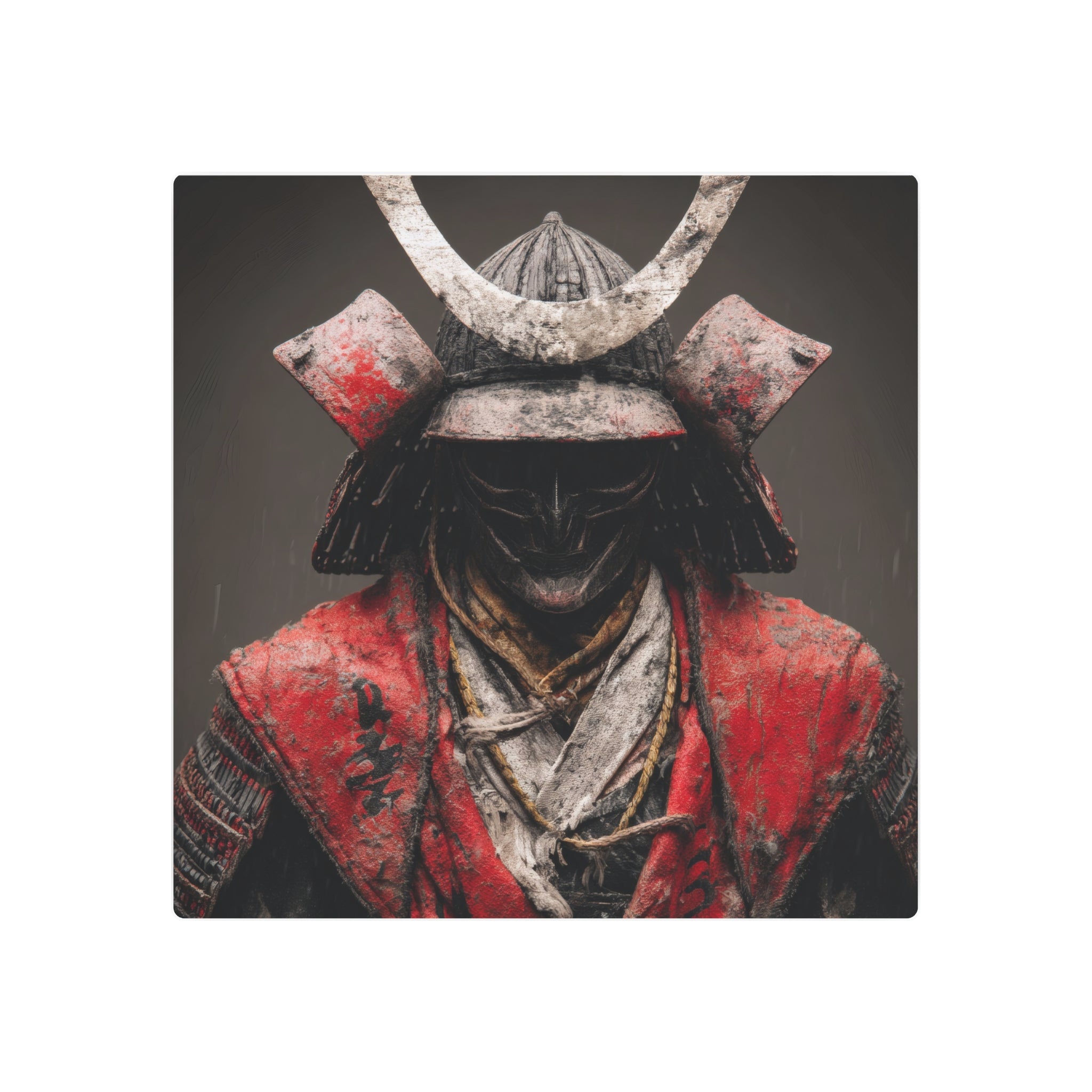 Samurai Warrior Metal Art Sign - Vintage Red Armor Wall Decor