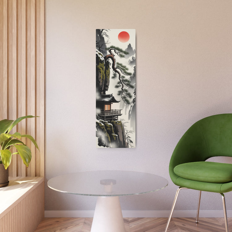 Japanese Mountain Temple Print (Red Sun Zen Wall Art) - The Art Hub