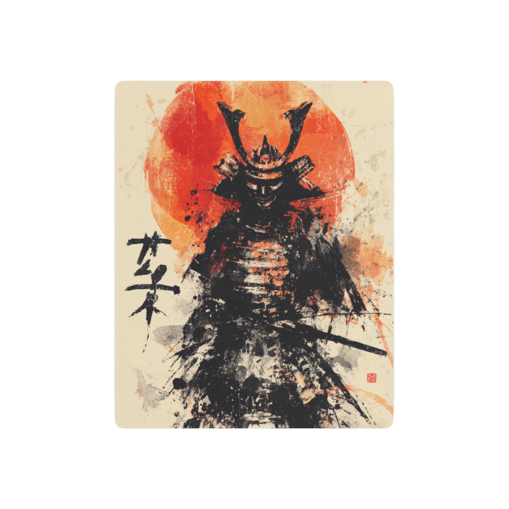 Samurai Metal Art Sign — Ink Wash Warrior with Rising Sun