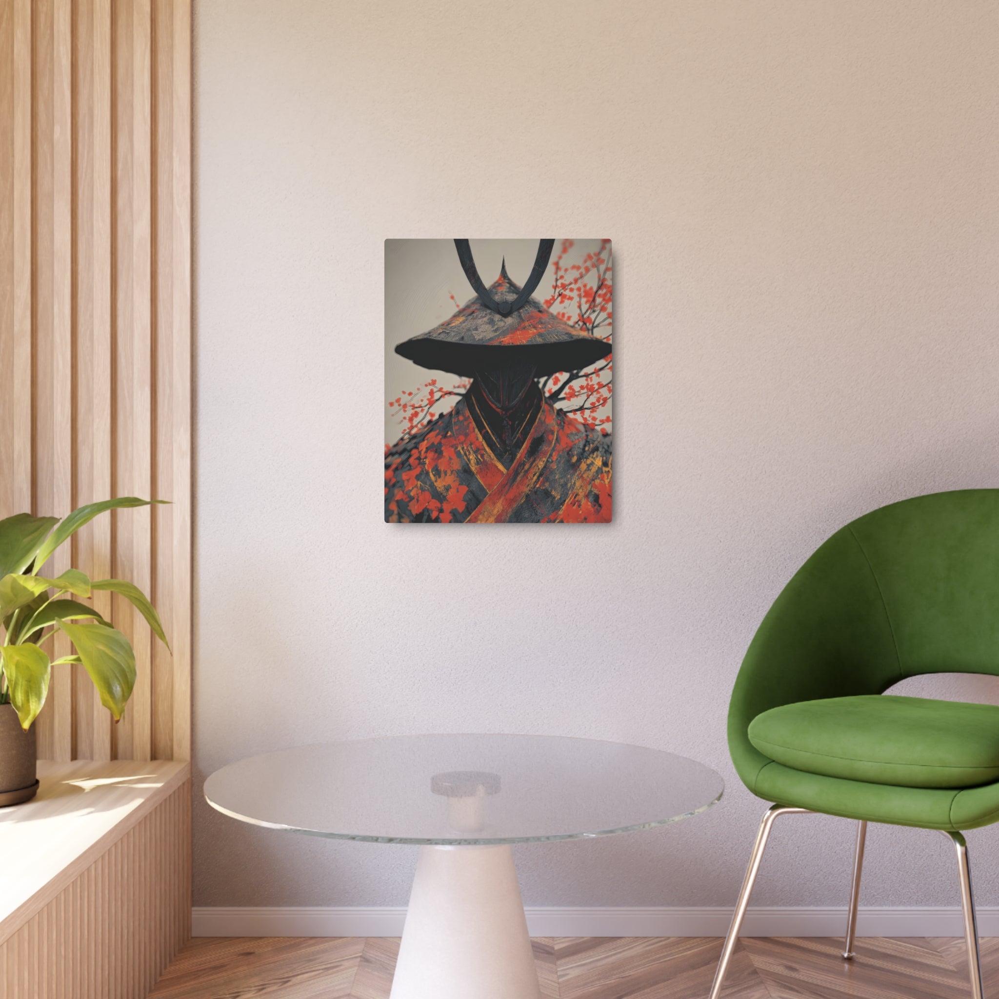 Metal Art Sign — Samurai Shadow with Autumn Maples