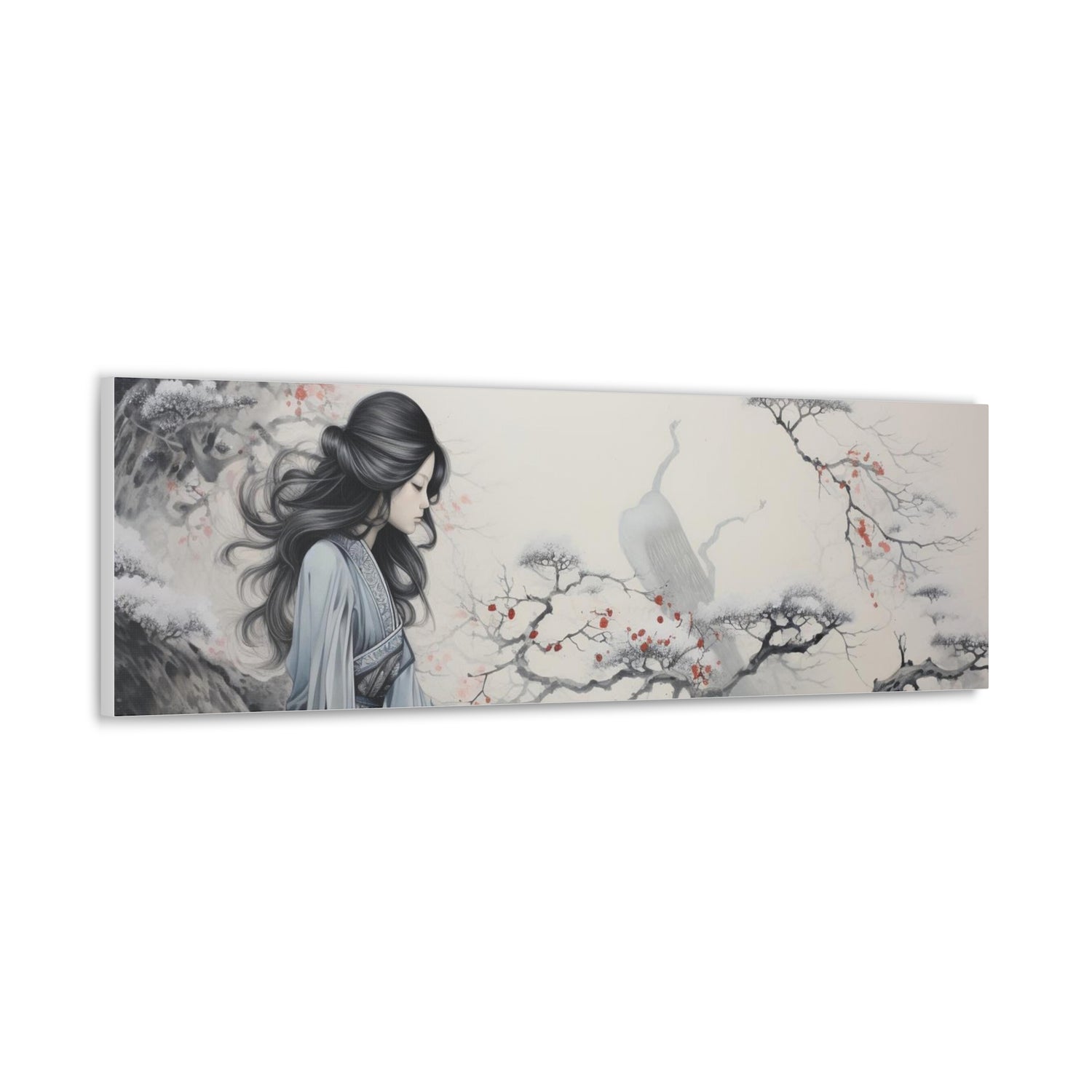 Canvas Wall Art Serene Geisha in Misty Cherry Blossom - The Art Hub