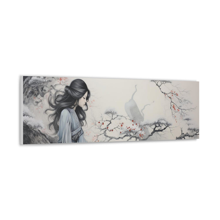 Canvas Wall Art Serene Geisha in Misty Cherry Blossom - The Art Hub