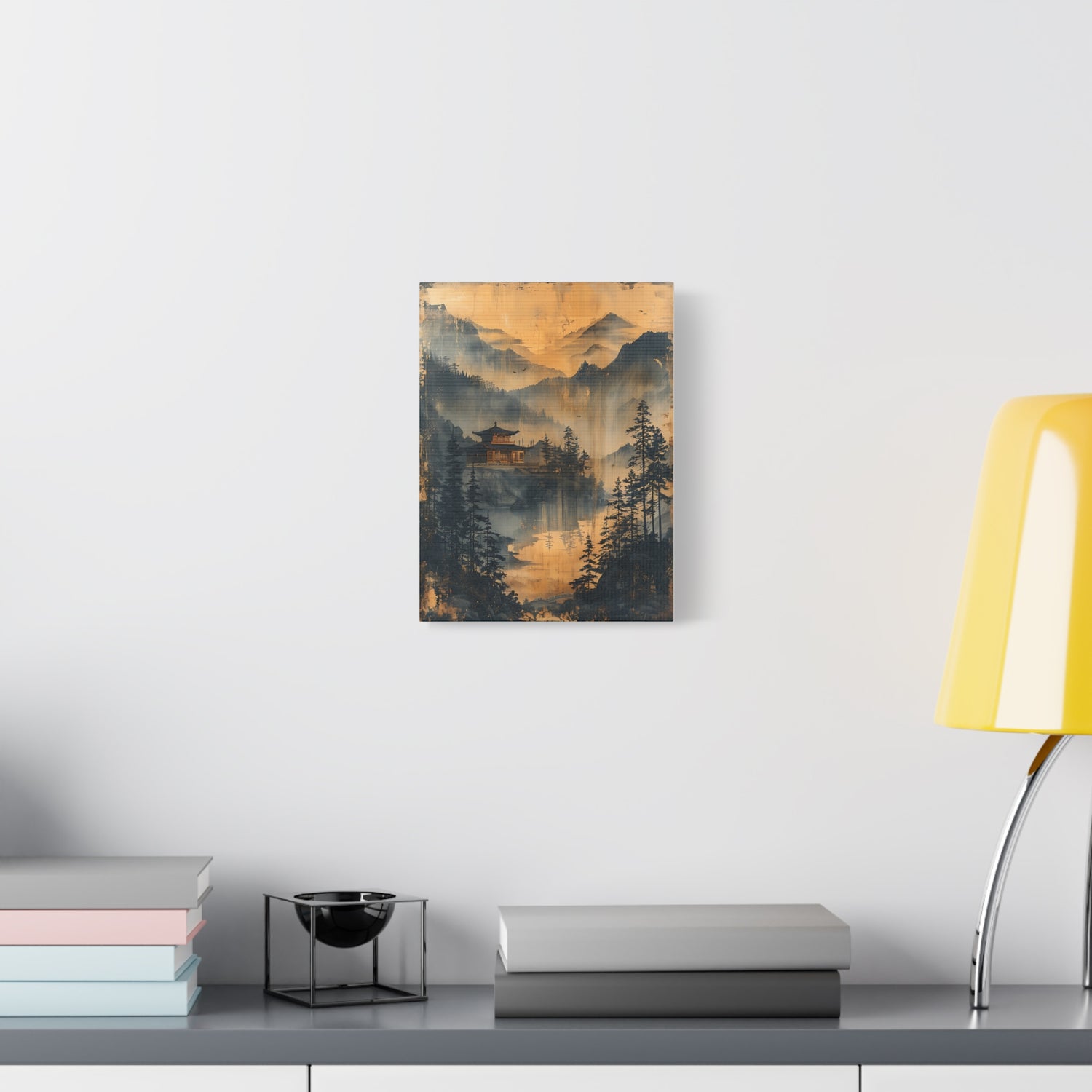 Golden Mist Mountain Landscape Canvas — Asian Pagoda Wall Art - The Art Hub