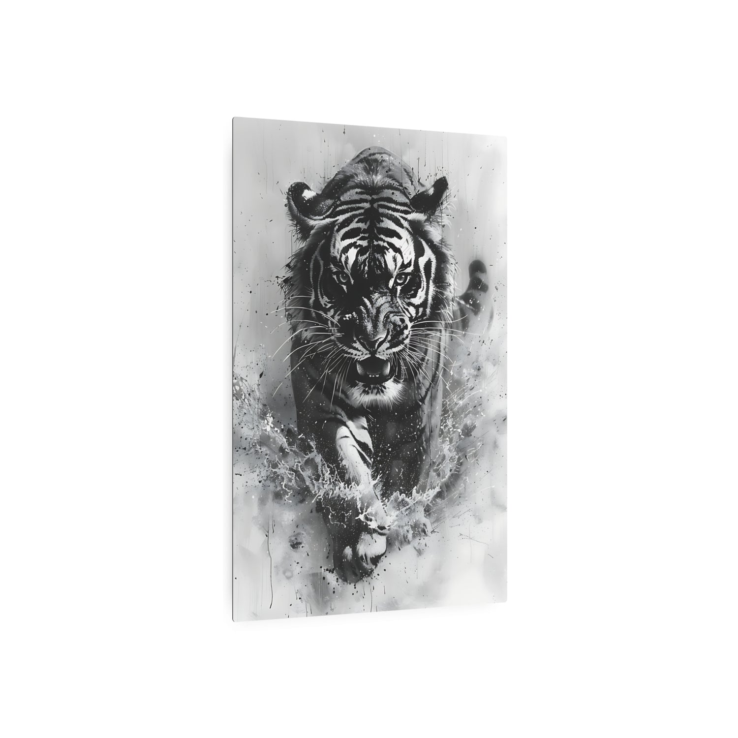 Tiger Metal Art — Dramatic Black & White Running Tiger Wall Decor - The Art Hub