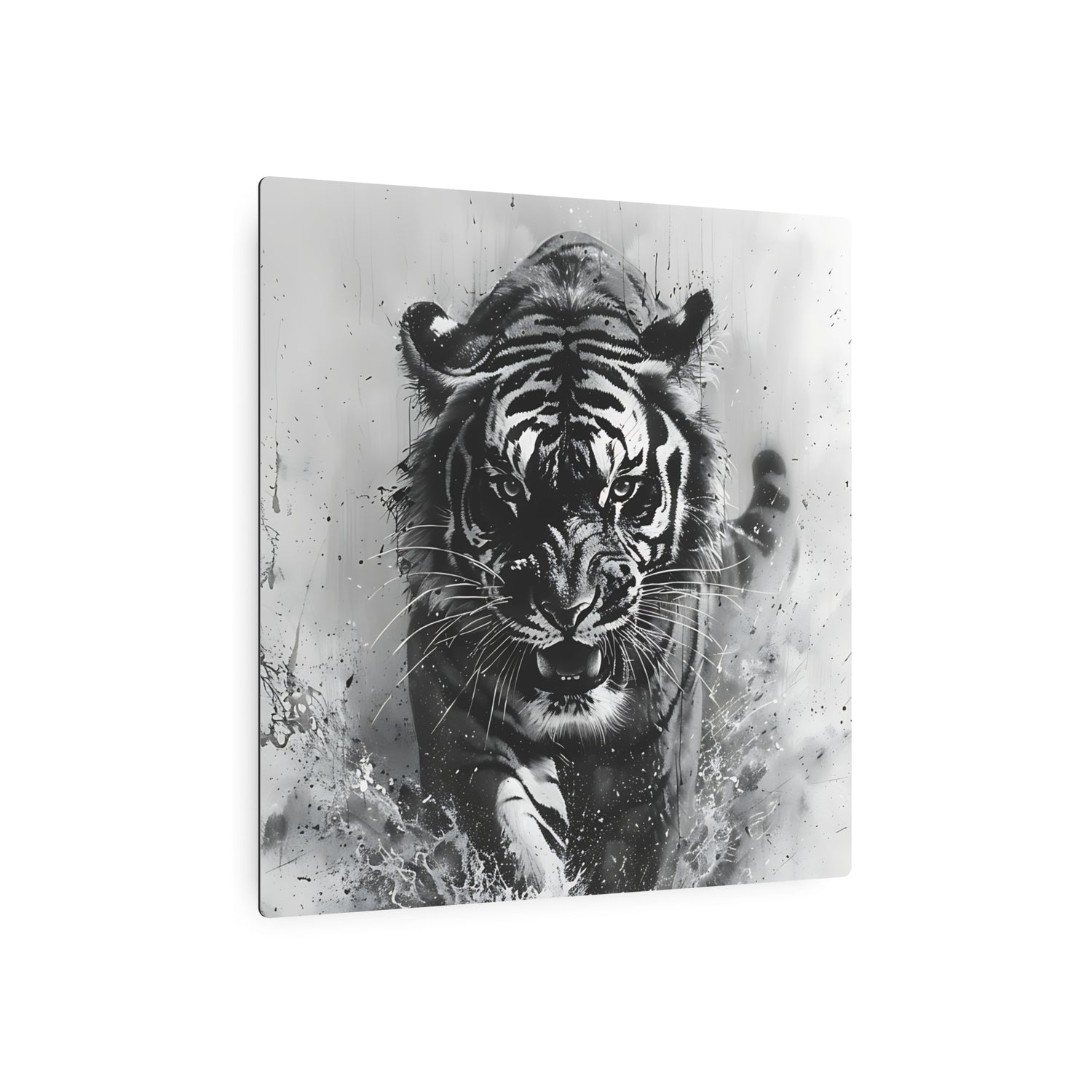 Tiger Metal Art — Dramatic Black & White Running Tiger Wall Decor - The Art Hub