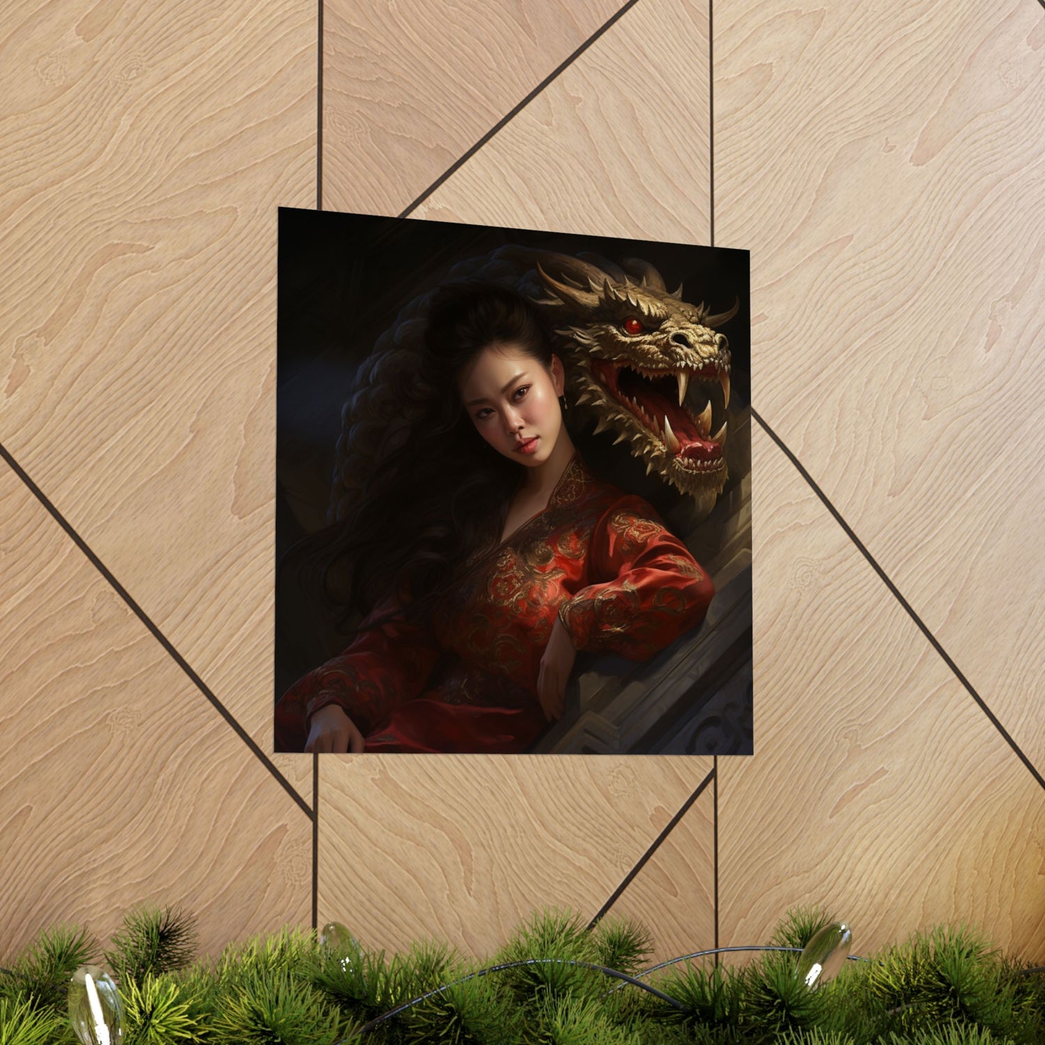 Matte Vertical Poster — Asian Warrior Woman with Dragon Art Print - The Art Hub