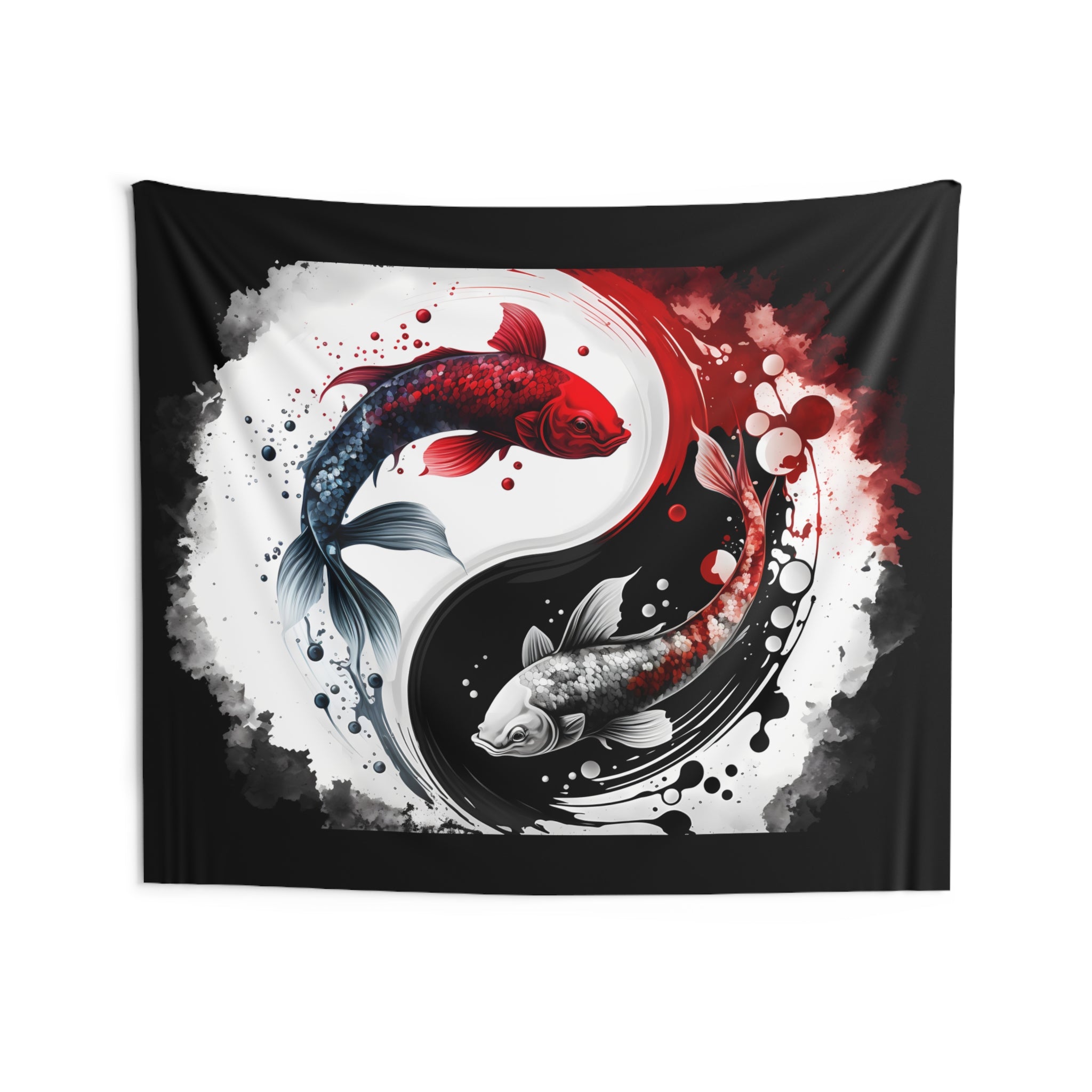 Yin Yang Koi Wall Tapestry — Red & Black Koi Fish Indoor Tapestry