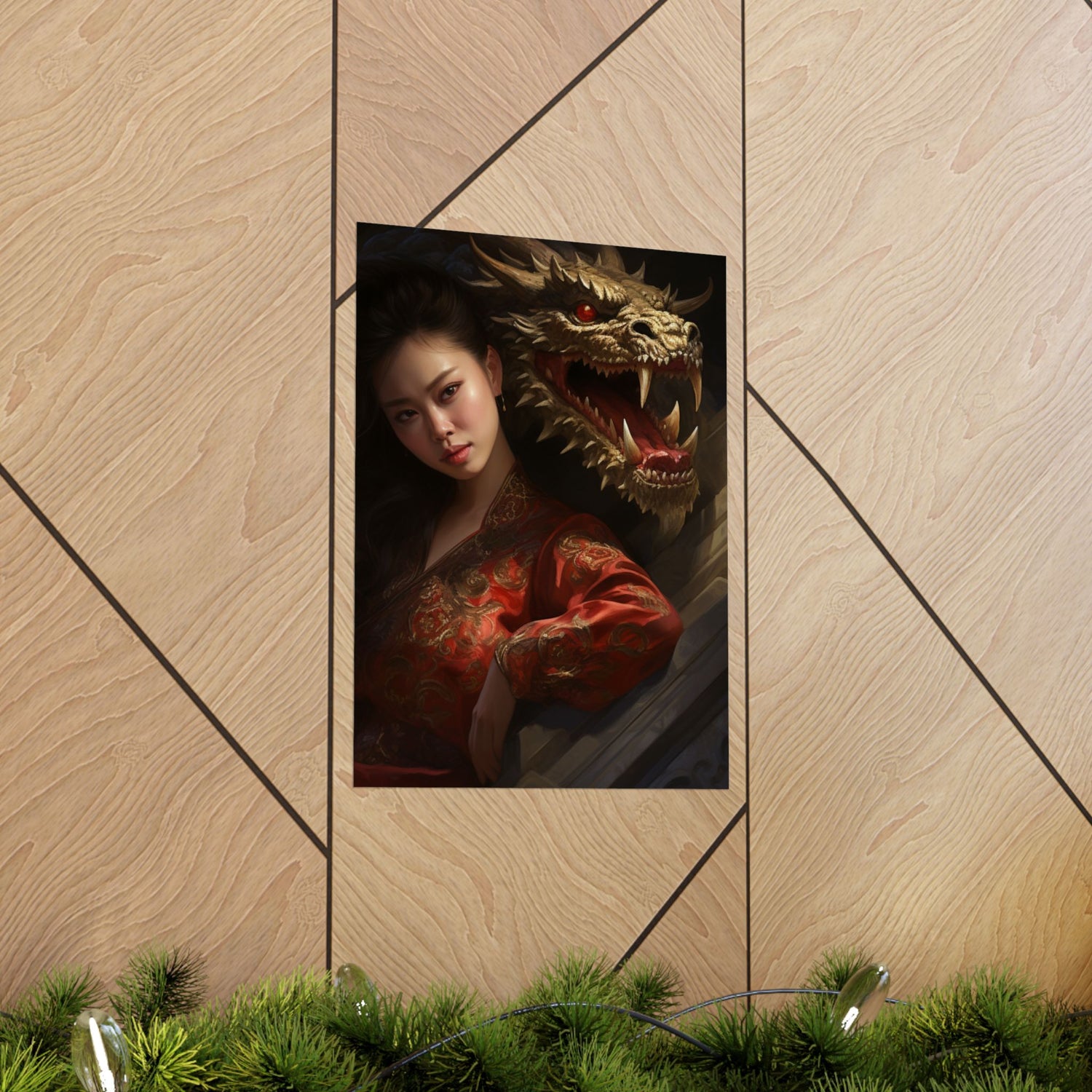 Matte Vertical Poster — Asian Warrior Woman with Dragon Art Print - The Art Hub