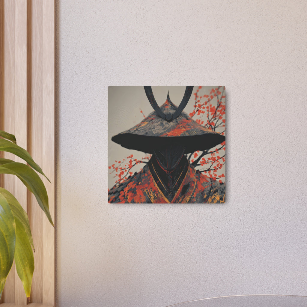 Metal Art Sign — Samurai Shadow with Autumn Maples