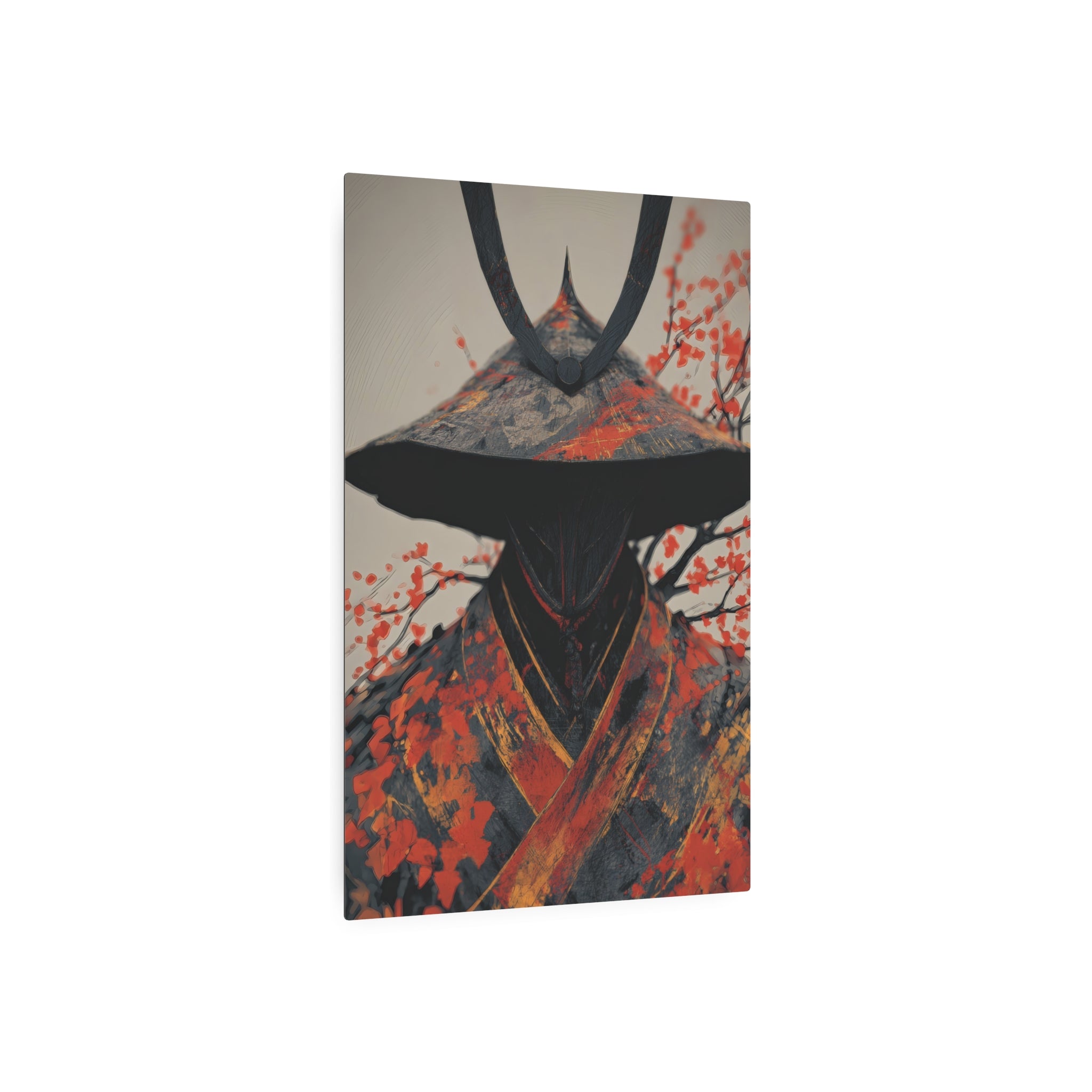Metal Art Sign — Samurai Shadow with Autumn Maples