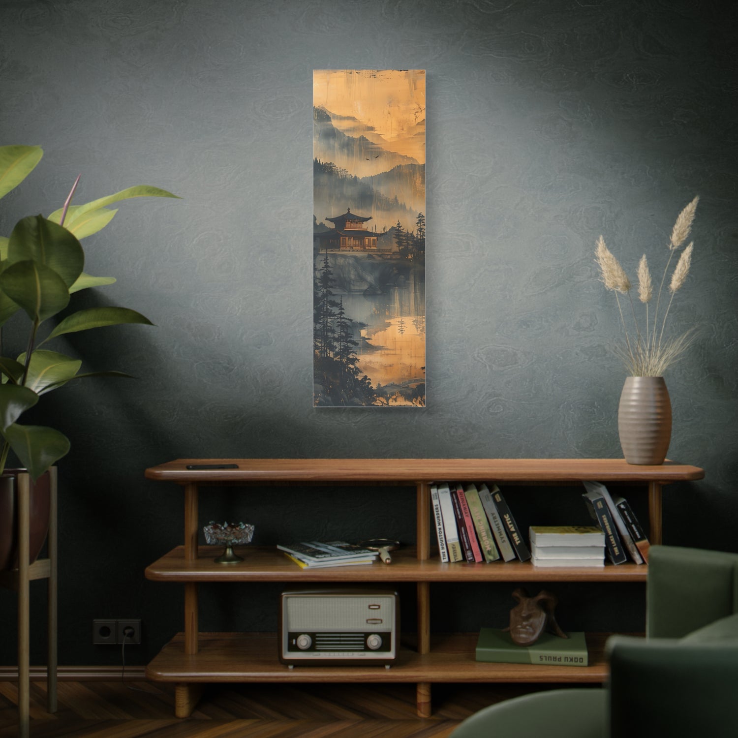 Golden Mist Mountain Landscape Canvas — Asian Pagoda Wall Art - The Art Hub