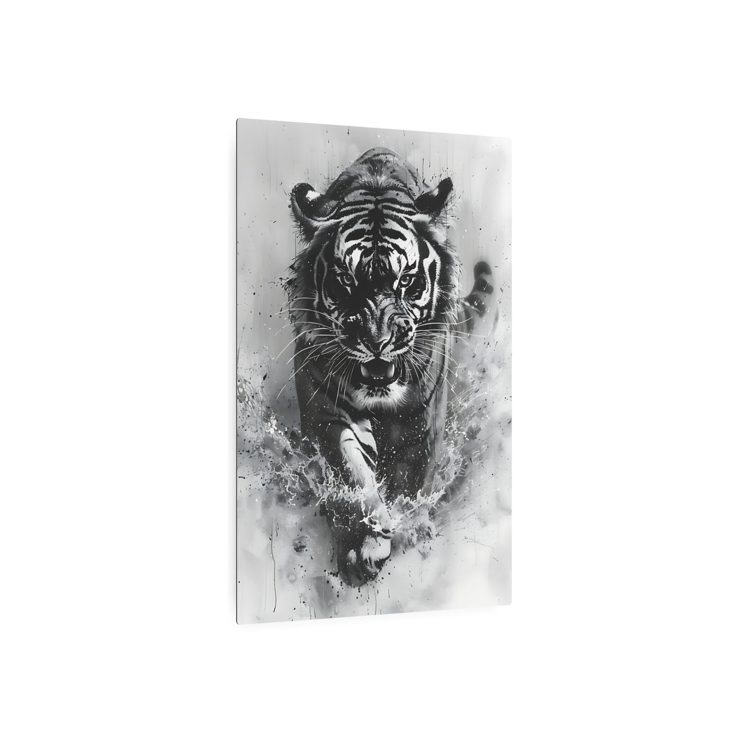 Tiger Metal Art — Dramatic Black & White Running Tiger Wall Decor - The Art Hub