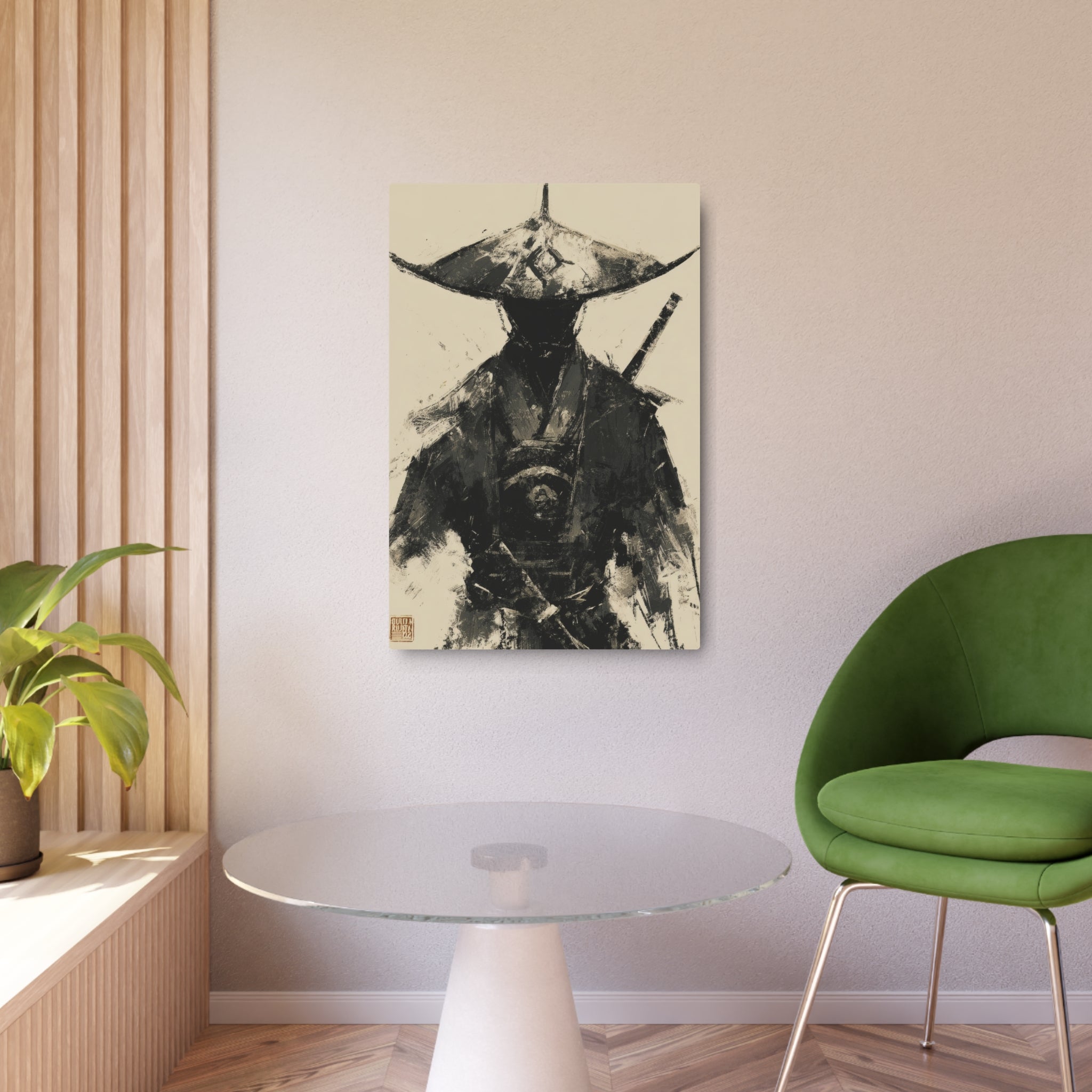 Samurai Ink Warrior Metal Art Sign — Japanese Sumi-e Wall Decor