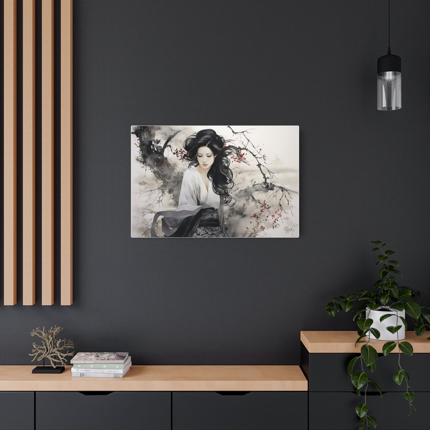 Asian Ink Painting Metal Art Serene Geisha Wall Decor - The Art Hub