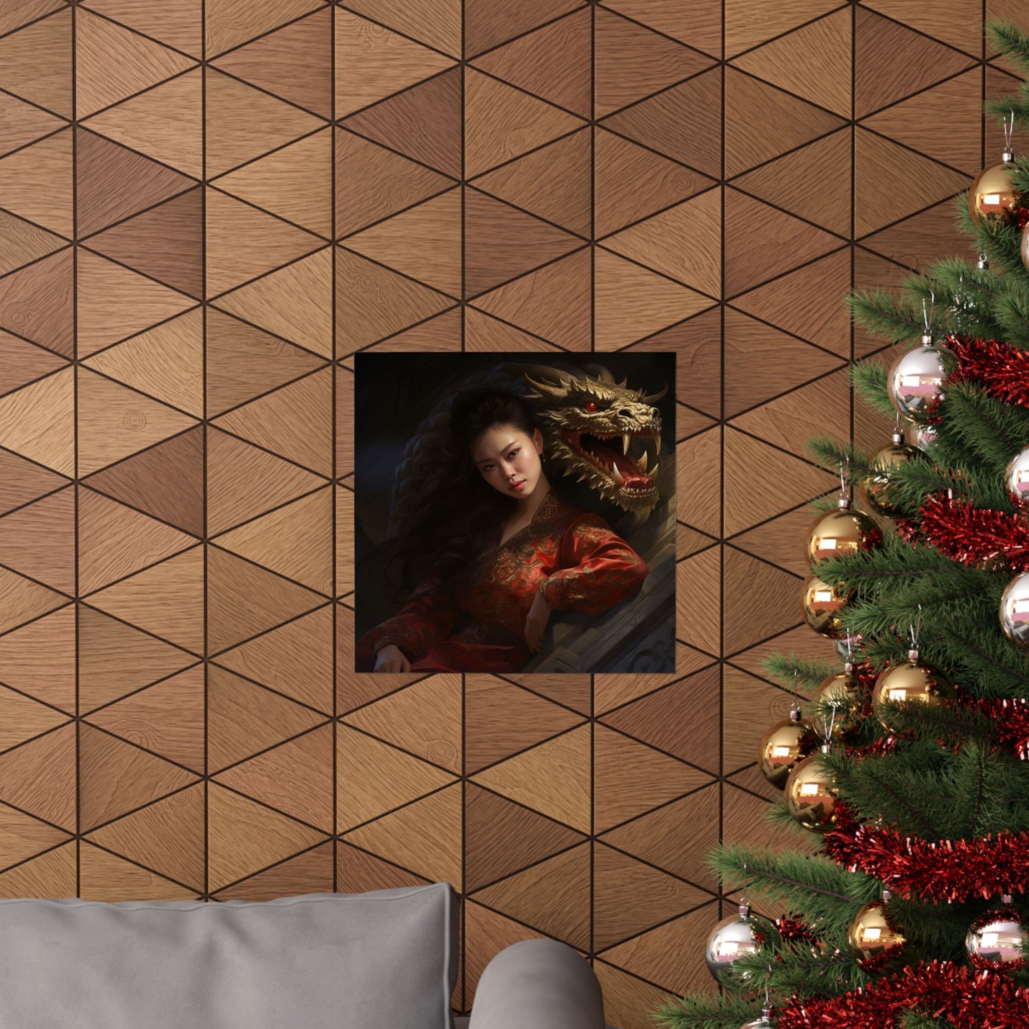 Matte Vertical Poster — Asian Warrior Woman with Dragon Art Print - The Art Hub