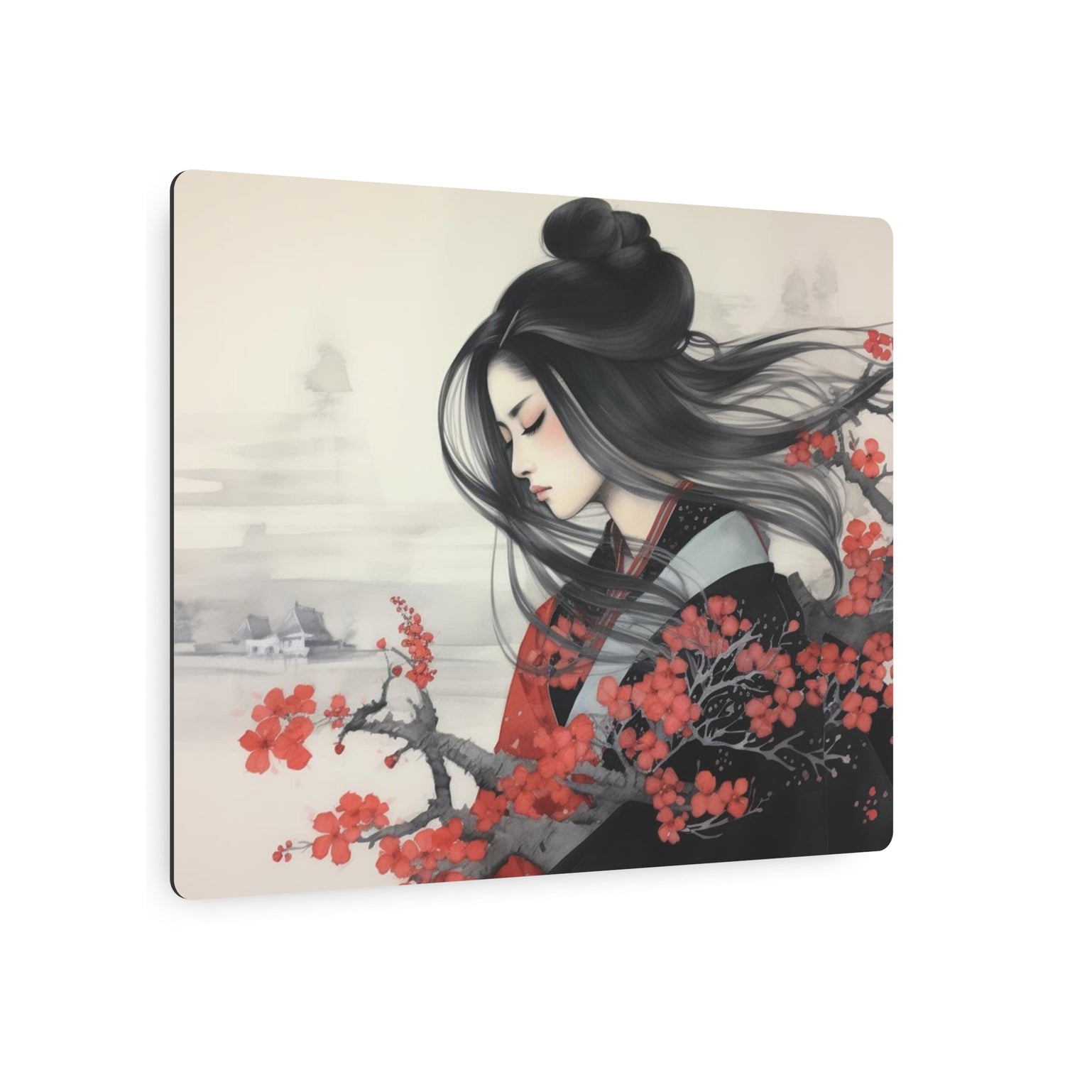 Metal Art Asian Woman with Cherry Blossoms Decorative Wall Art - The Art Hub