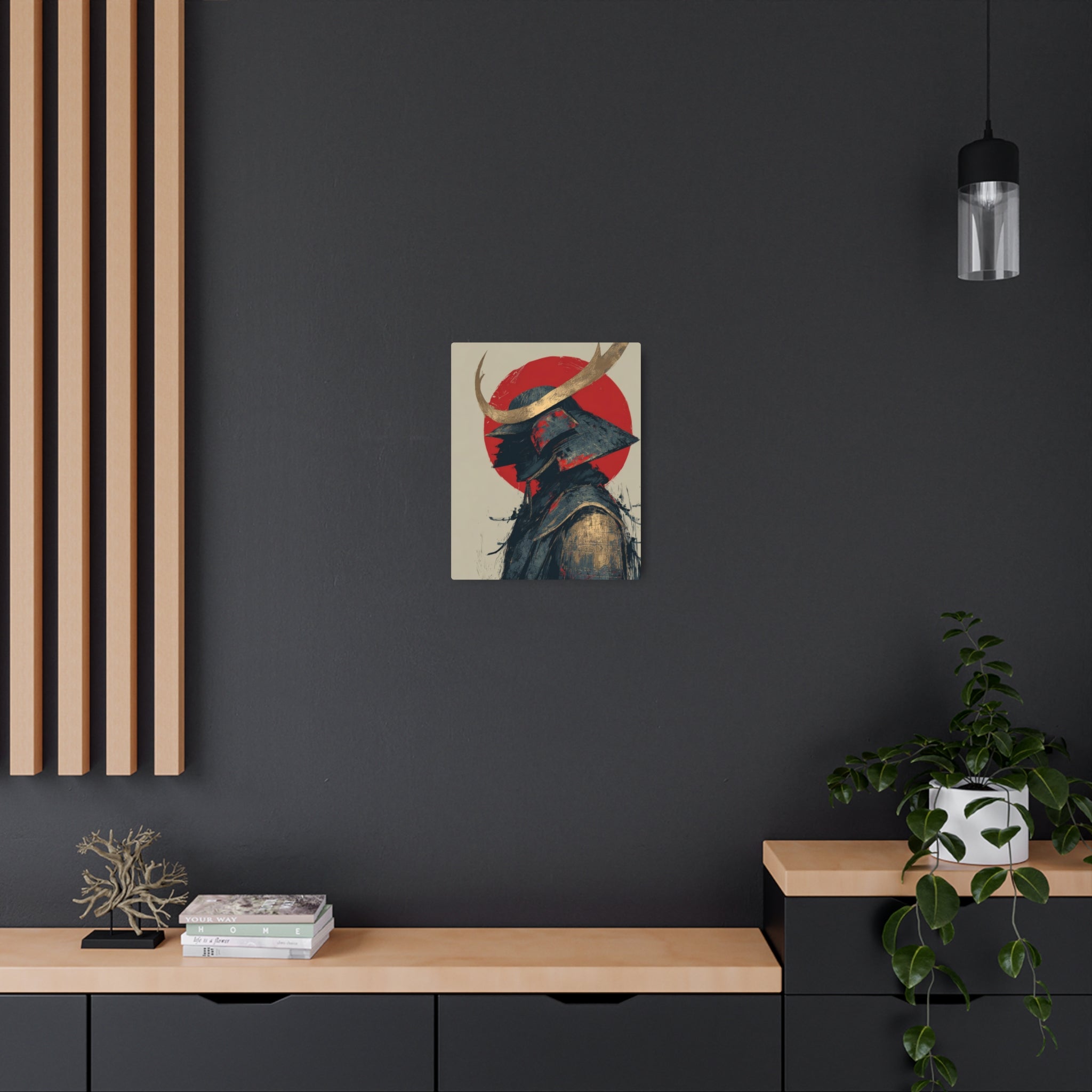 Samurai Helmet Metal Art Sign — Japanese Warrior Wall Decor