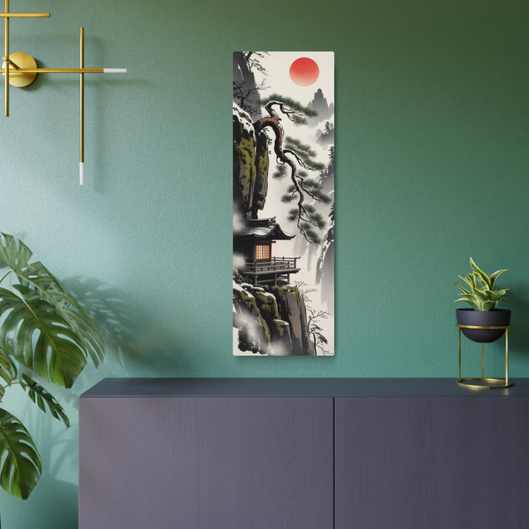 Japanese Mountain Temple Print (Red Sun Zen Wall Art) - The Art Hub