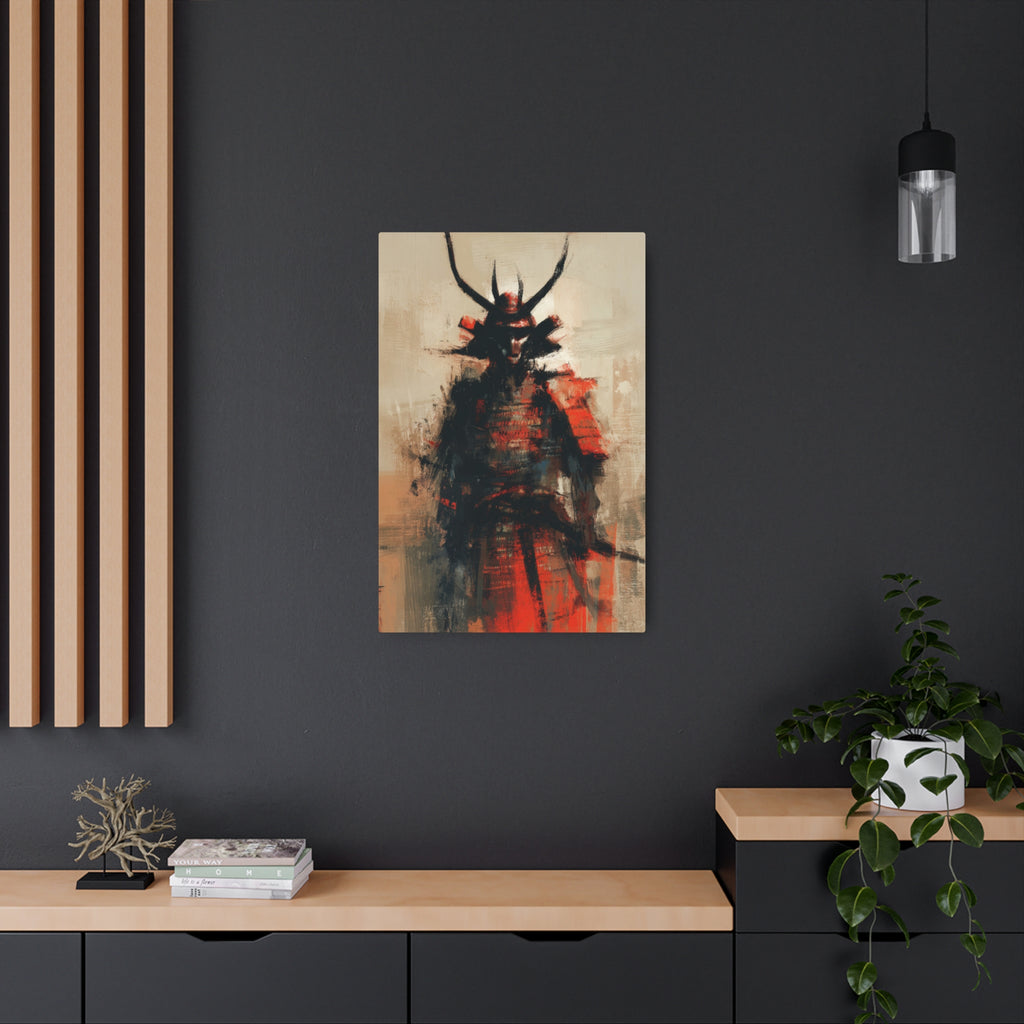 Samurai Metal Art Sign — Abstract Red Warrior Wall Decor