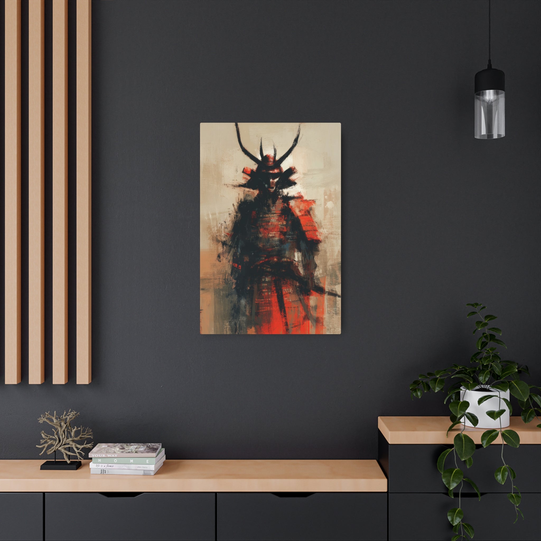 Samurai Metal Art Sign — Abstract Red Warrior Wall Decor