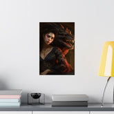 Fantasy Portrait Poster — Dark Sorceress with Dragon Matte Vertical Print - The Art Hub