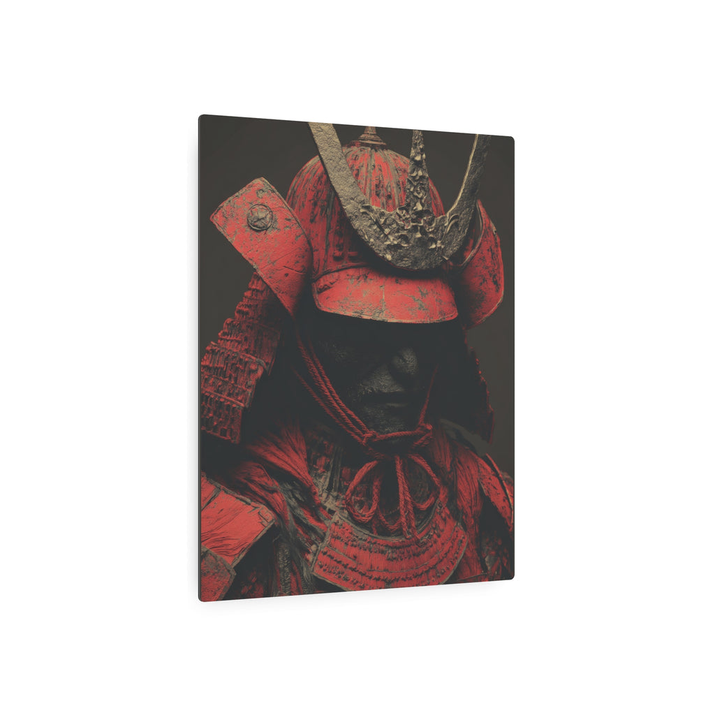 Samurai Helmet Metal Art Sign — Dark Red Warrior Wall Decor