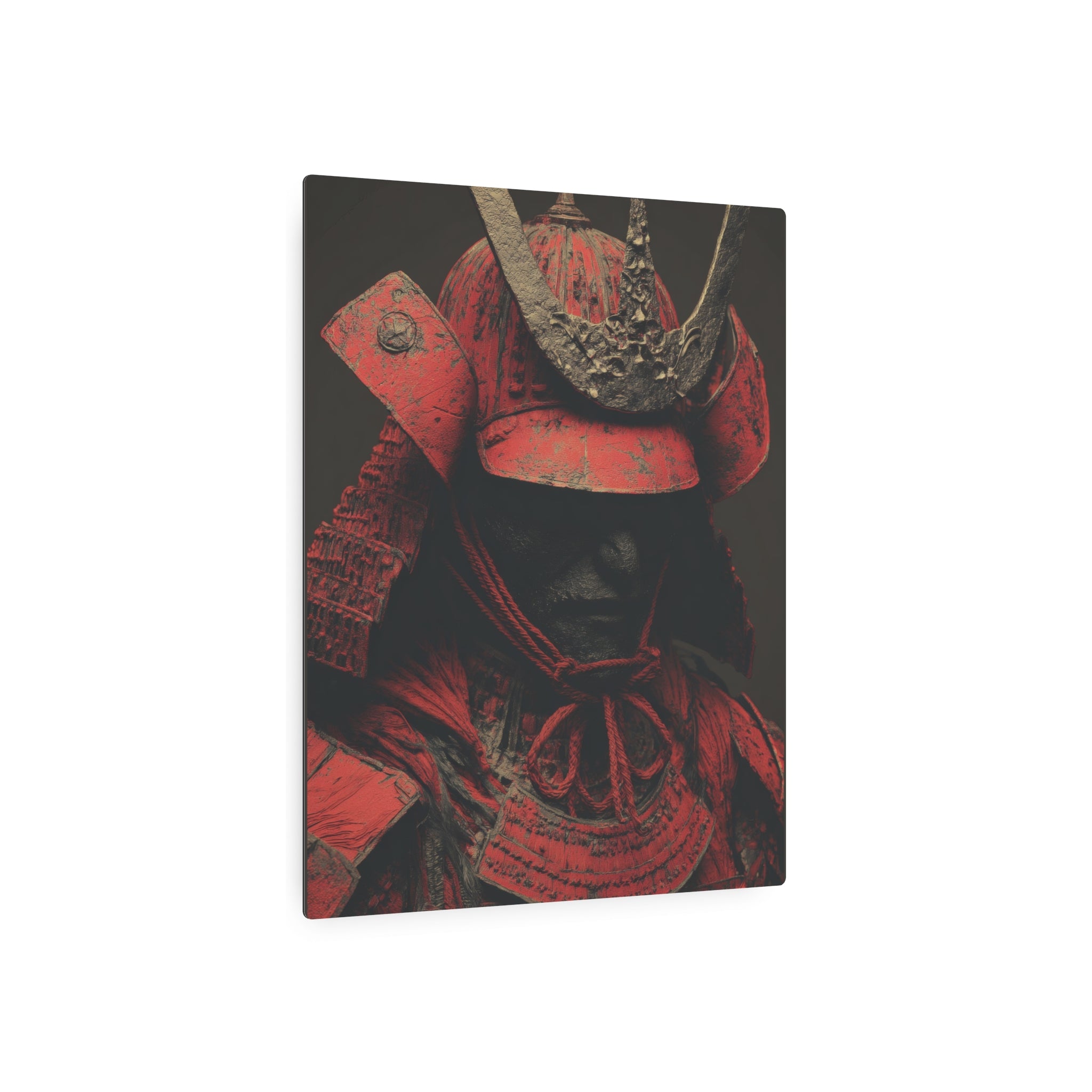 Samurai Helmet Metal Art Sign — Dark Red Warrior Wall Decor