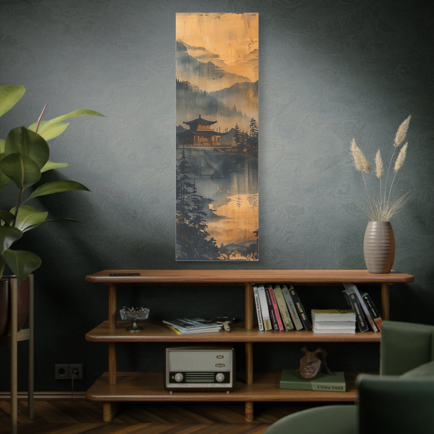 Golden Mist Mountain Landscape Canvas — Asian Pagoda Wall Art - The Art Hub