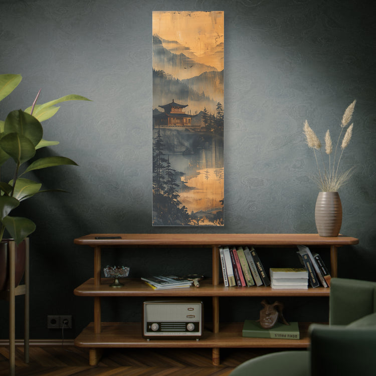 Golden Mist Mountain Landscape Canvas — Asian Pagoda Wall Art - The Art Hub