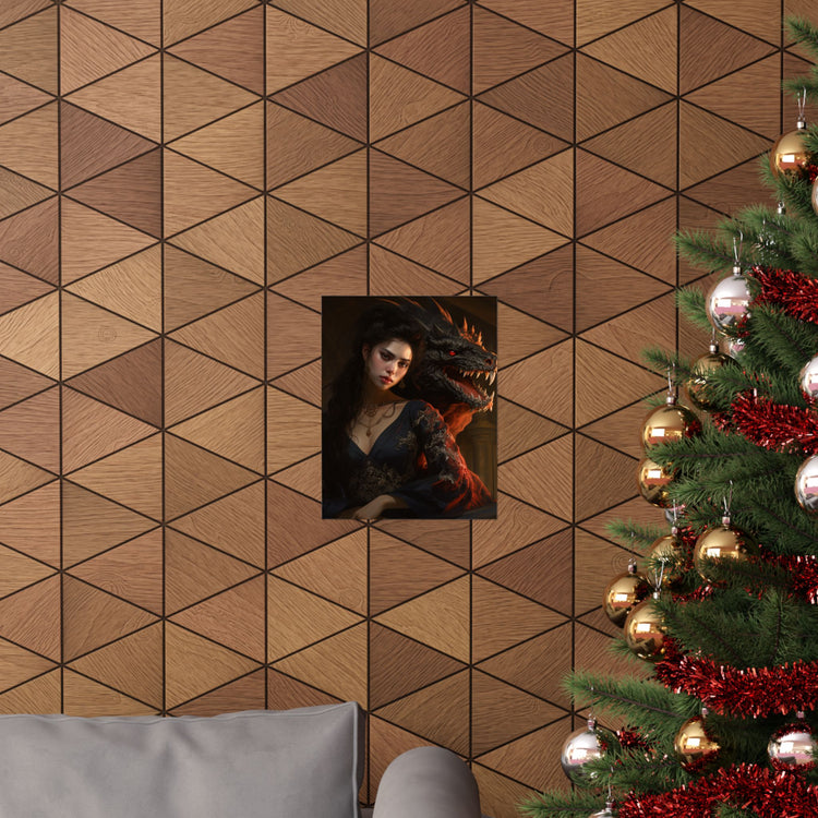 Fantasy Portrait Poster — Dark Sorceress with Dragon Matte Vertical Print - The Art Hub