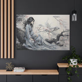 Canvas Wall Art Serene Geisha in Misty Cherry Blossom - The Art Hub