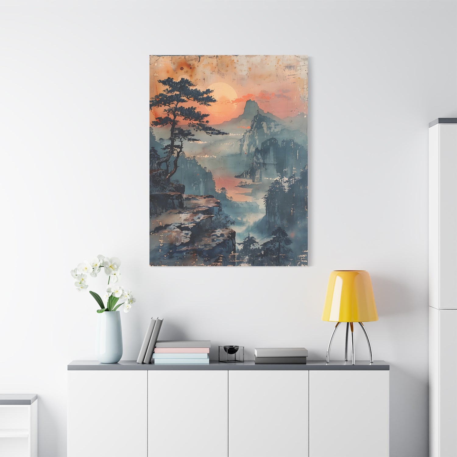 Sunset Mountain Landscape Canvas Print — Misty Pine Cliff Wall Art - The Art Hub