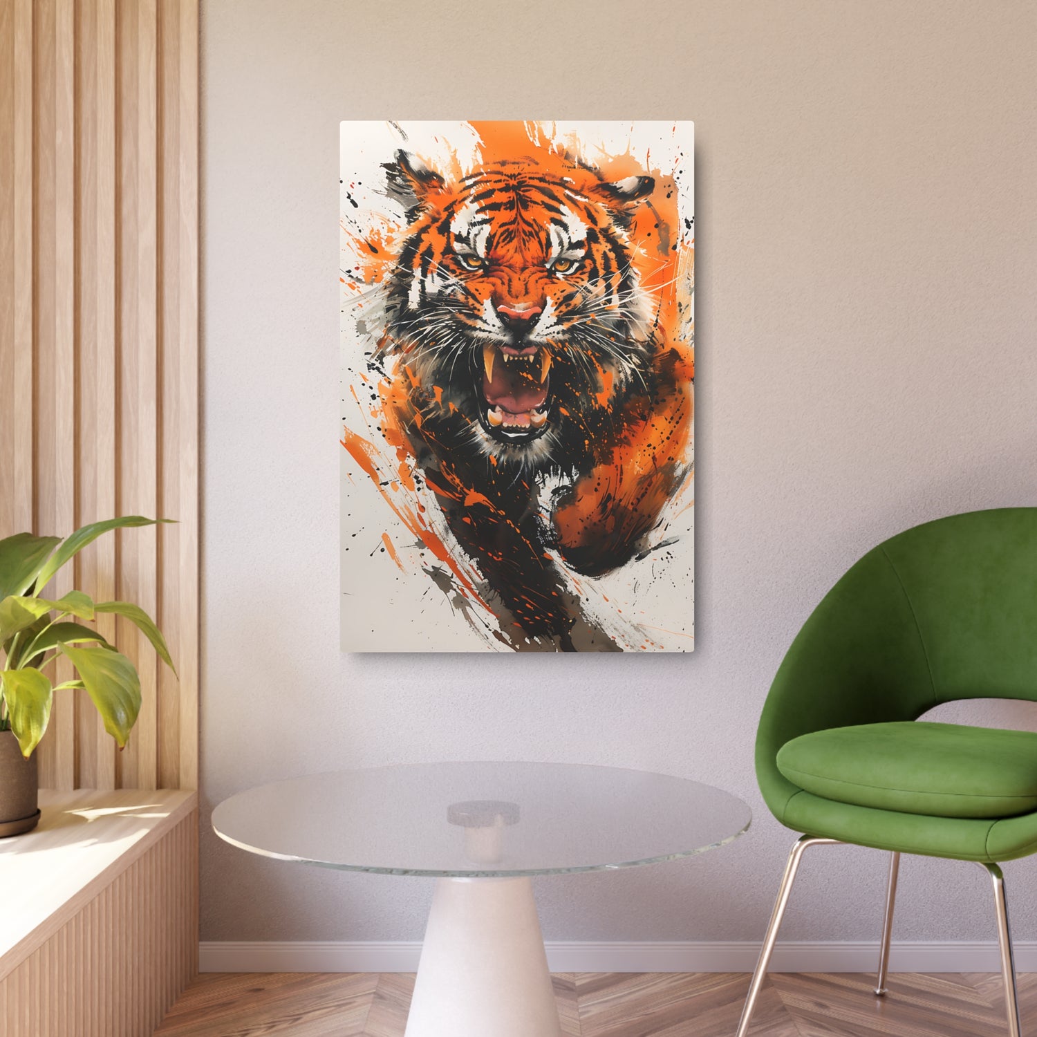 Roaring Tiger Metal Art Sign Vibrant Orange Wildlife Wall Decor - The Art Hub